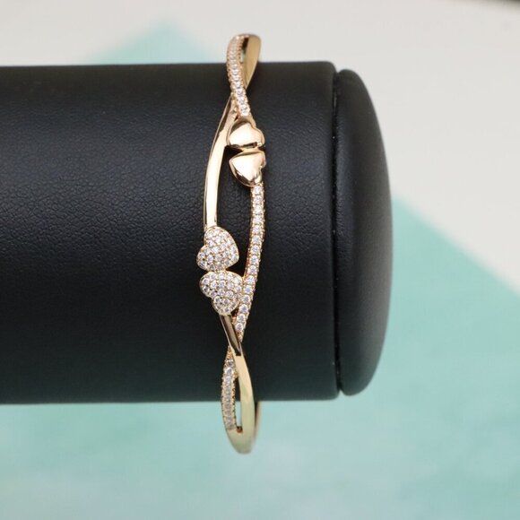 Rose Gold Heart Design Bangle with Sparkling CZ Accents, XPBL0448 - Picture 8 of 12